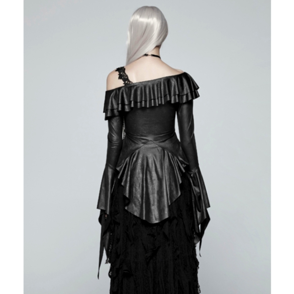 PUNK RAVE Volant-Carmen blouse Night Glow with peplum and dovetail